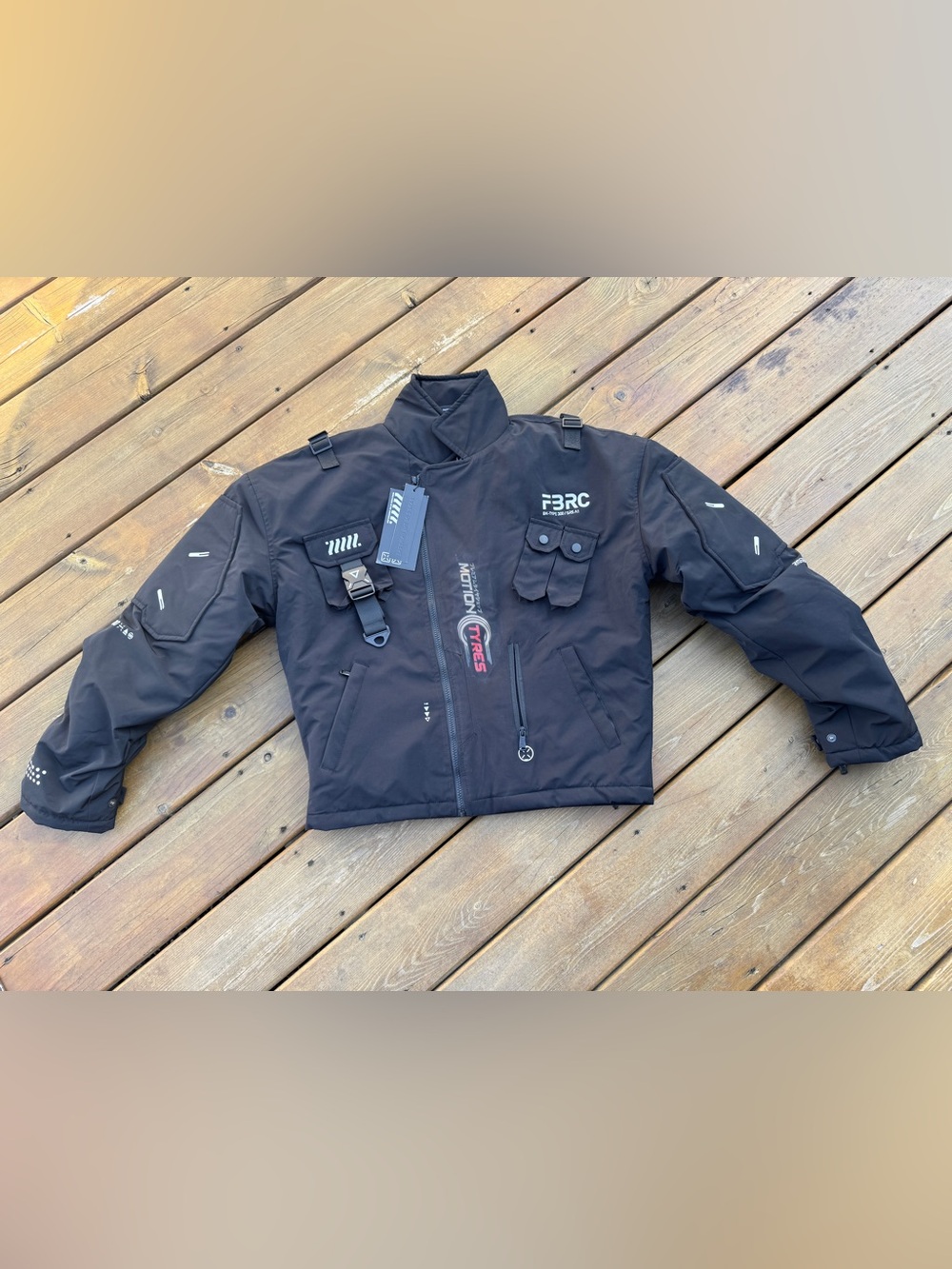 Fabric of the Universe Black Biker Jacket Mens XL with Logos